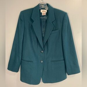 Vintage Worthington Women’s Blazer 100%  Wool Teal Size 4P Petite Office Blue